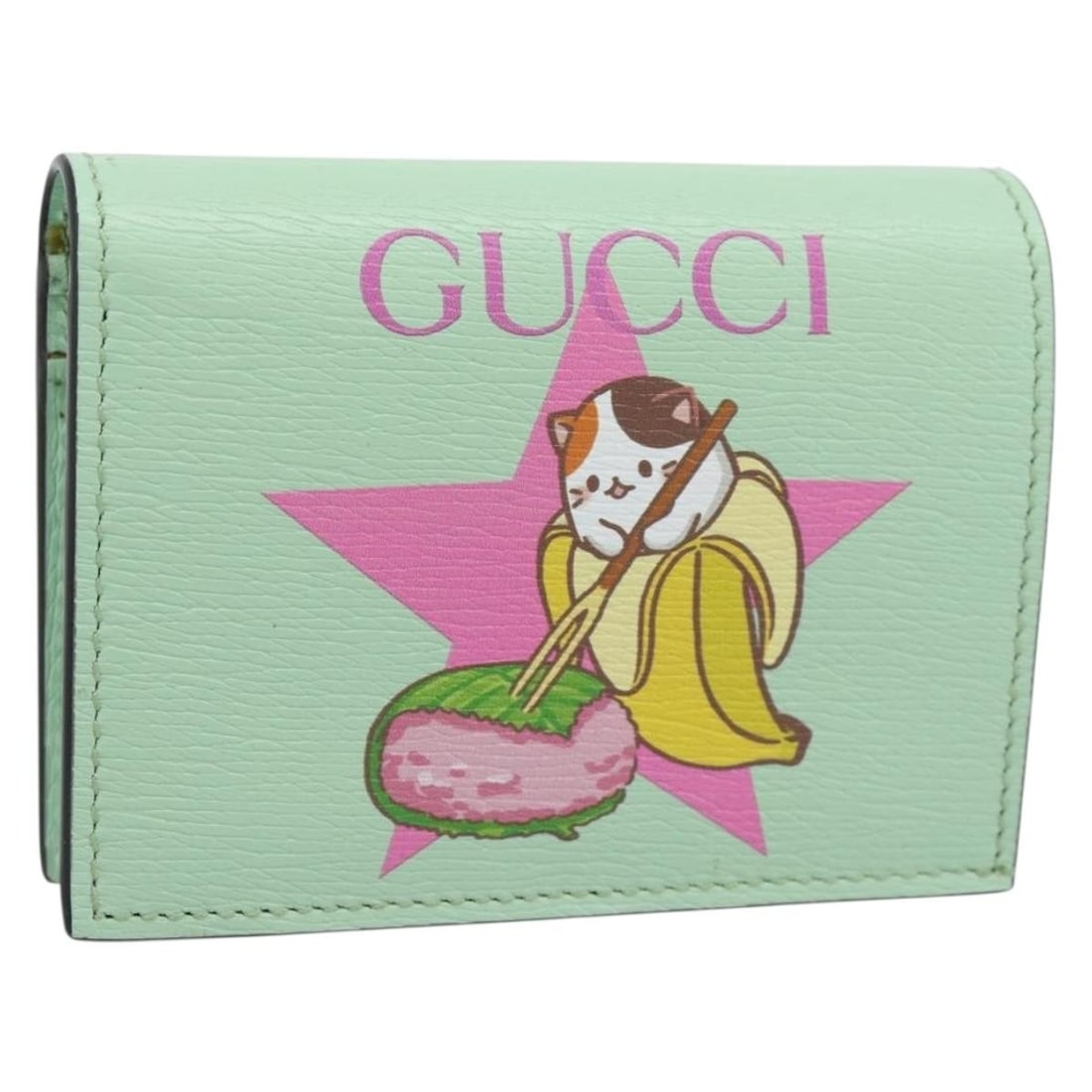 GUCCI 701009 Bananya Leather Compact Wallet Mint Green (1 of 18)