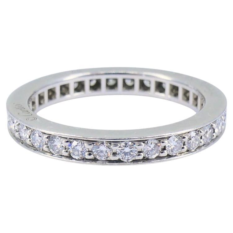 Cartier platinum diamond eternity band ring size 4.5 EU 48: Cartier platinum diamond eternity band ring size 4.5 EU 48 Vintage Cartier band ring in platinum featuring a full circle of round brilliant-cut diamonds in a channel setting. It has a flat profile wit