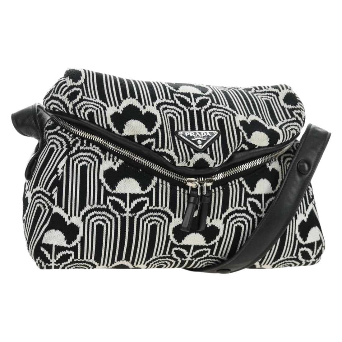 PRADA Shoney Wool Jacquard Shoulder Bag Black White Silver: PRADA Shoney Wool Jacquard Shoulder Bag Black White Silver Prada Shoney jacquard shoulder bag in black, white, and silver wool. This women's shoulder bag includes a dust bag and is made in Italy. Cond