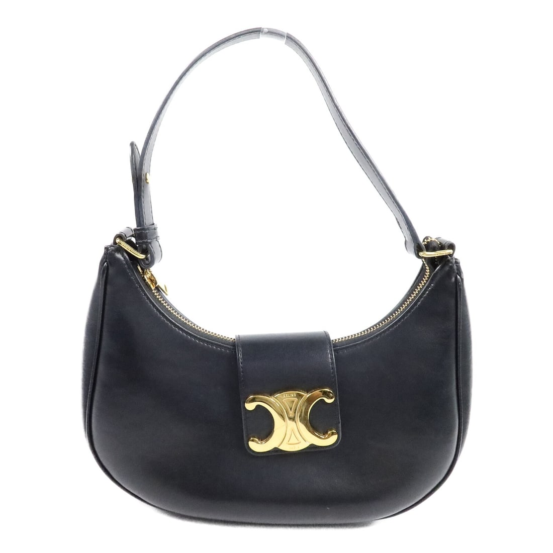 CELINE Ava Triomphe Black Calfskin Shoulder Bag 114493DGQ.38NO: CELINE Ava Triomphe Black Calfskin Shoulder Bag 114493DGQ.38NO Celine Ava Triomphe shoulder bag in black calfskin leather with a compact structured silhouette and an interior open pocket. This women's