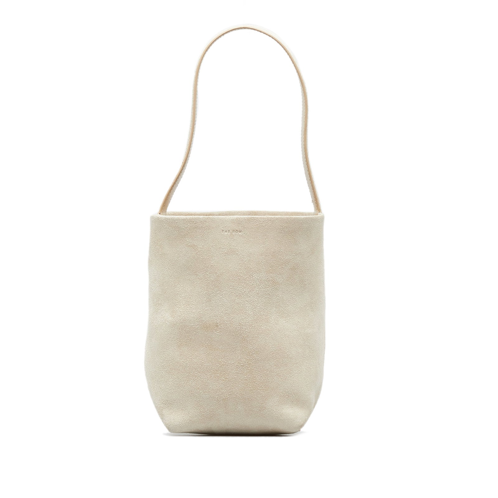 The Row Small N/S Park Brown Suede Tote with Dust Bag: The Row Small N/S Park Brown Suede Tote with Dust Bag The Small N/S Park Suede Tote by The Row is a luxurious brown tote crafted from high-quality suede leather. This stylish bag features a flat leath