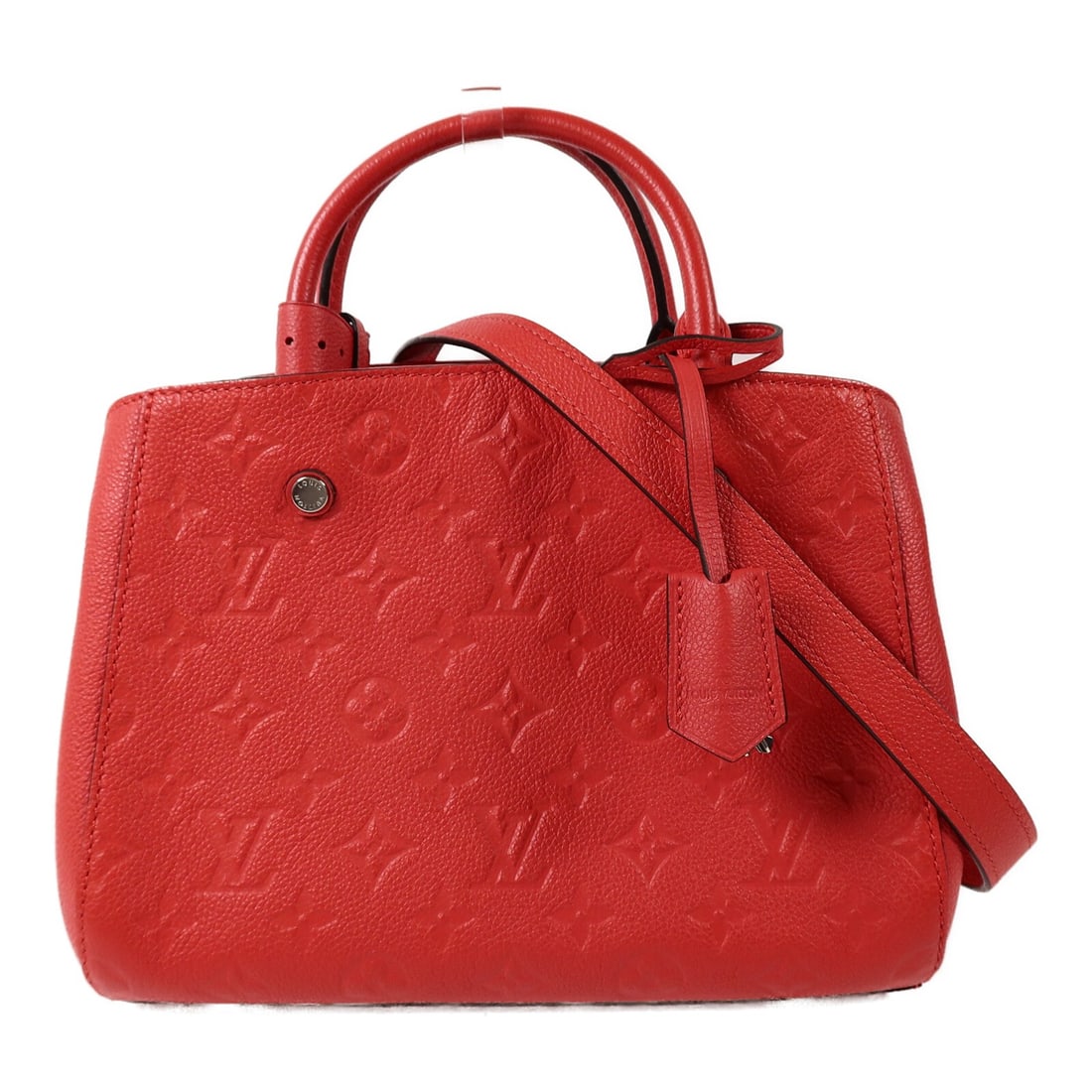 Louis Vuitton Montaigne MM red calfskin 2-way bag M41194: Louis Vuitton Montaigne MM red calfskin 2-way bag M41194 The Louis Vuitton Montaigne MM is a 2-way shoulder bag in red Monogram Empreinte calfskin (cowhide), made in France. It features a structured d