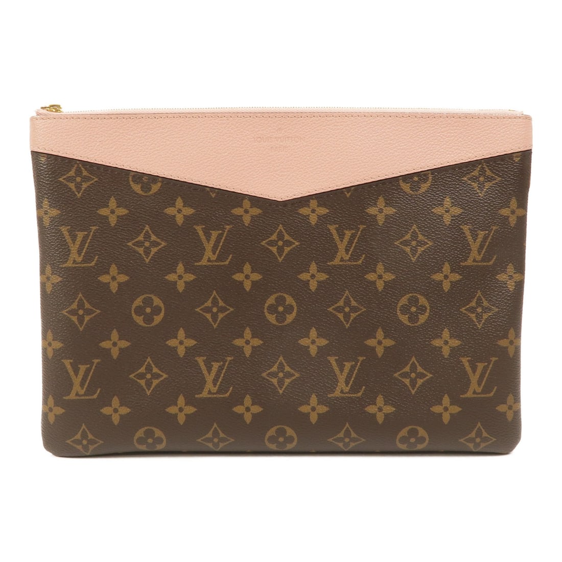 Louis Vuitton M62942 Daily Pouch Monogram Clutch Brown Pink: Louis Vuitton M62942 Daily Pouch Monogram Clutch Brown Pink Louis Vuitton Daily Pouch clutch bag in Monogram PVC coated canvas with a brown and pink color combination. This women's clutch features an 