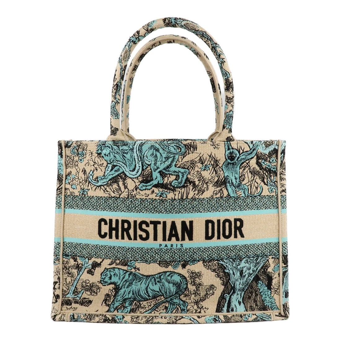 Dior CD Book Tote Medium canvas handbag green beige: Dior CD Book Tote Medium canvas handbag green beige Christian Dior CD Book Tote medium tote bag in green and beige canvas. This women's tote is made in France and includes storage bags. Condition is l