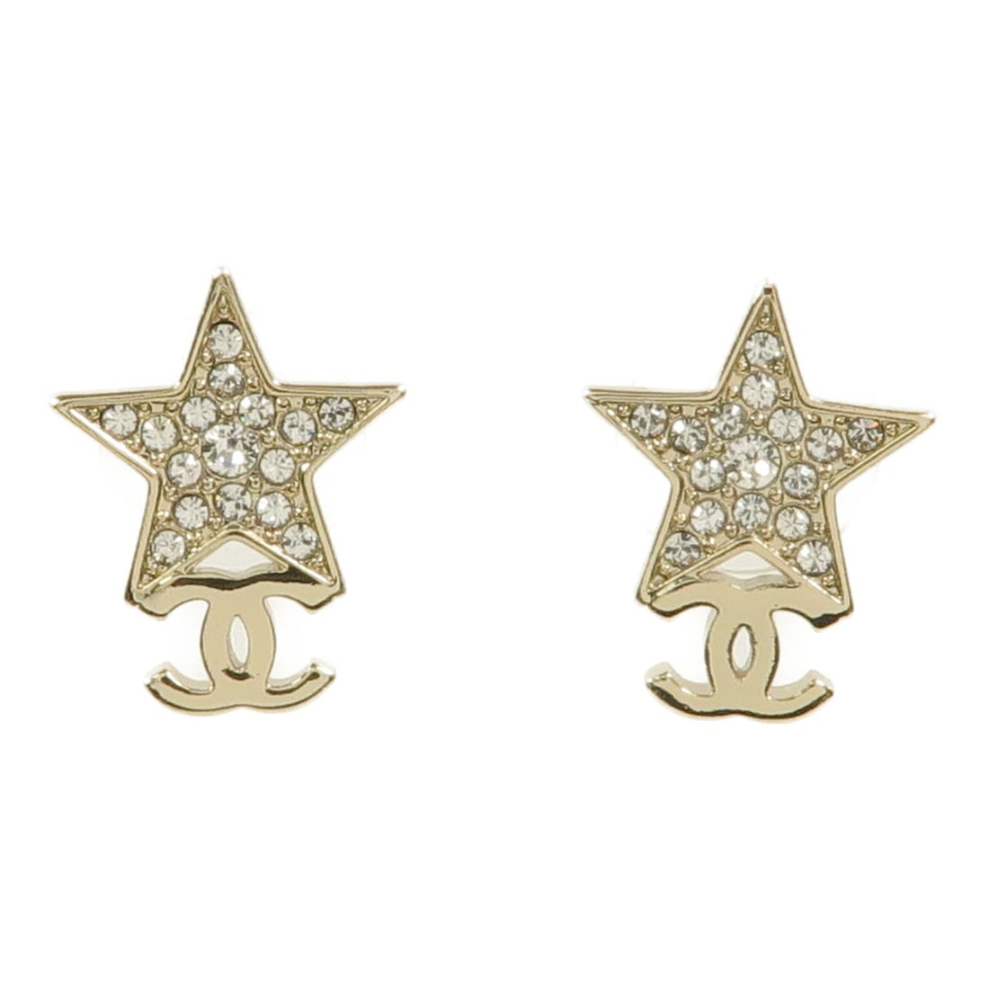 CHANEL CC Pierced Earrings Gold Tone Metal with Box (1 of 8)