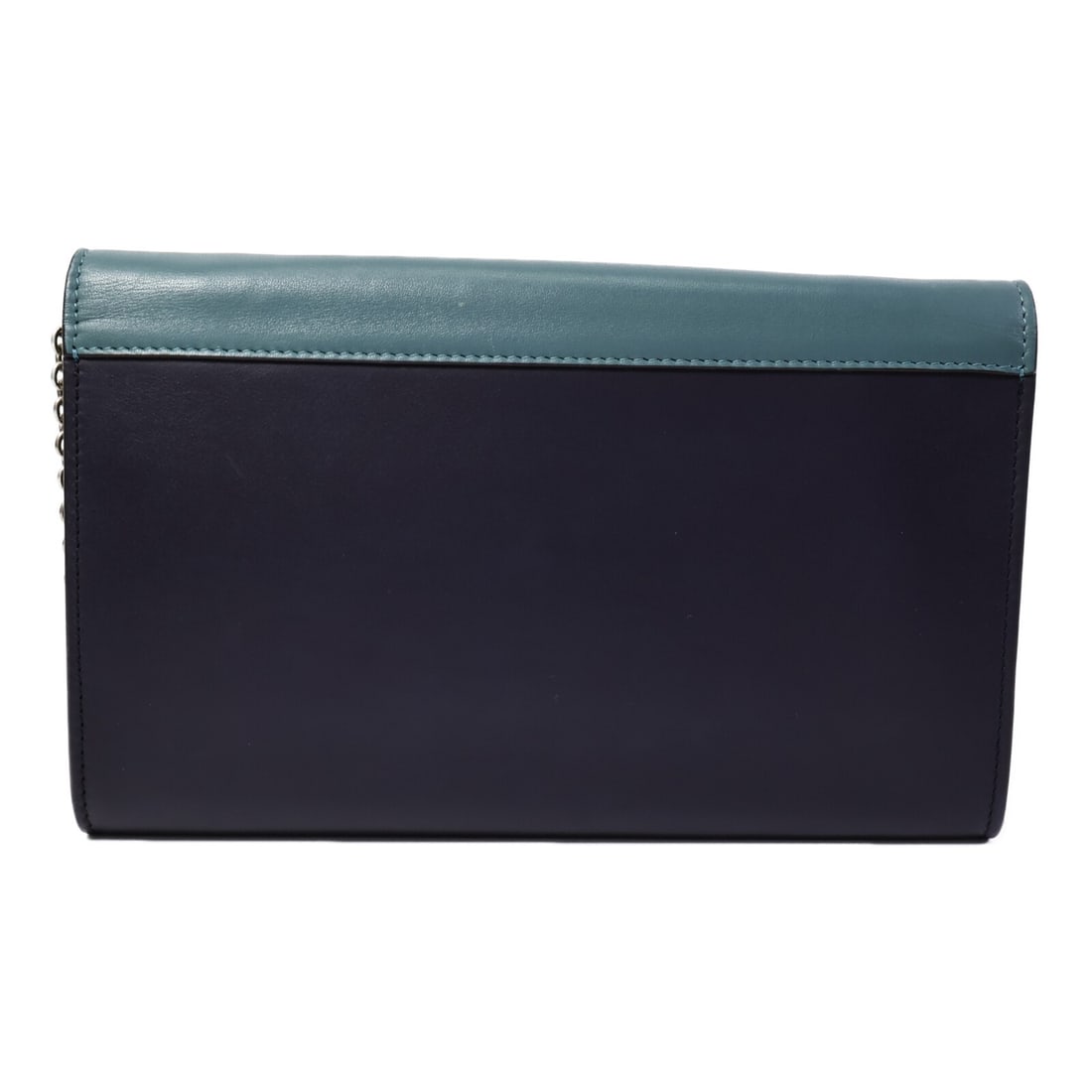 CELINE 105213 Wallet on Chain Shoulder Bag Calfskin Green Blue Navy: CELINE 105213 Wallet on Chain Shoulder Bag Calfskin Green Blue Navy CELINE wallet on chain shoulder bag in calfskin with a green, blue, and navy colorway. This women's shoulder bag features an interio