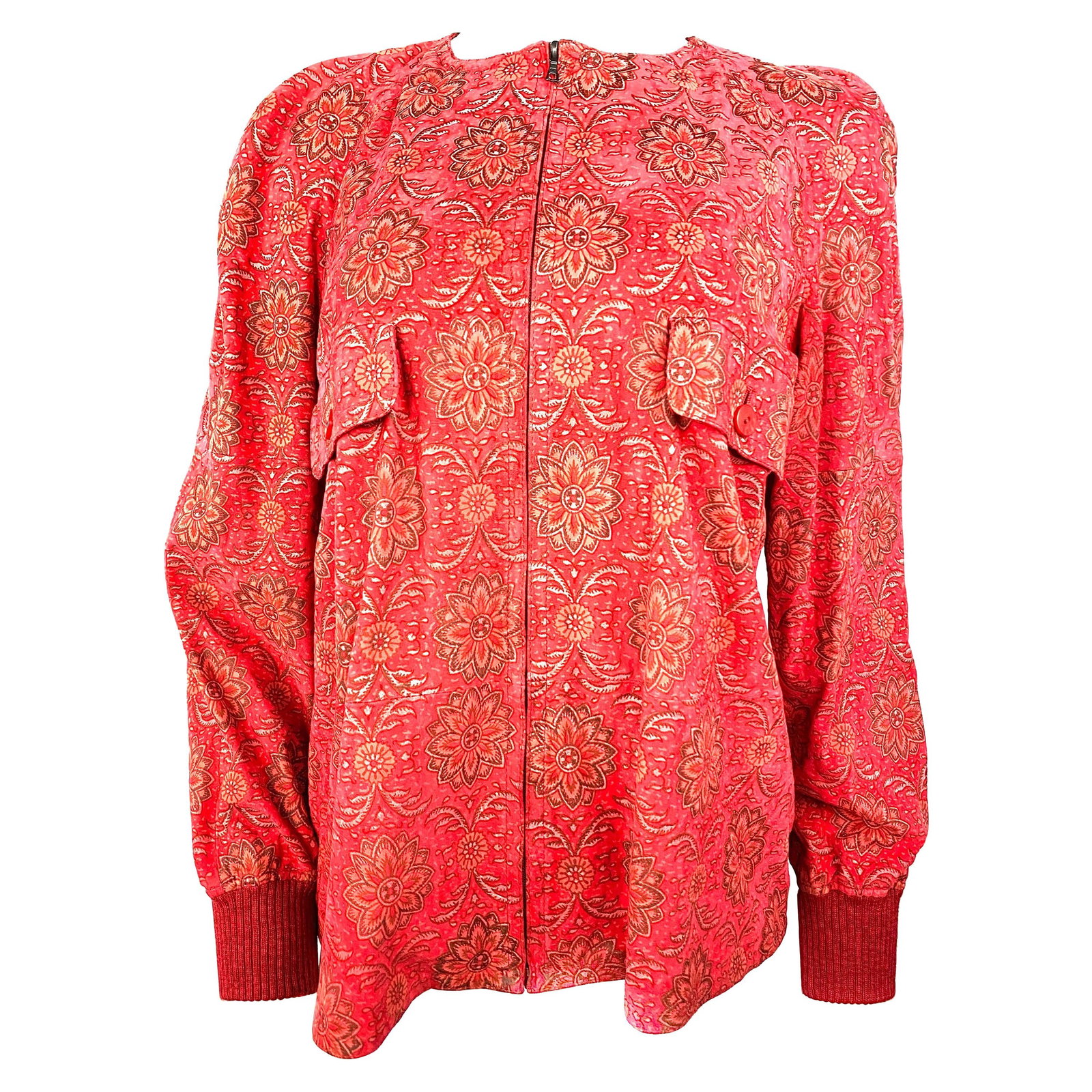 Valentino Floral Print Red Suede Zip Jacket EU 42 (1 of 13)