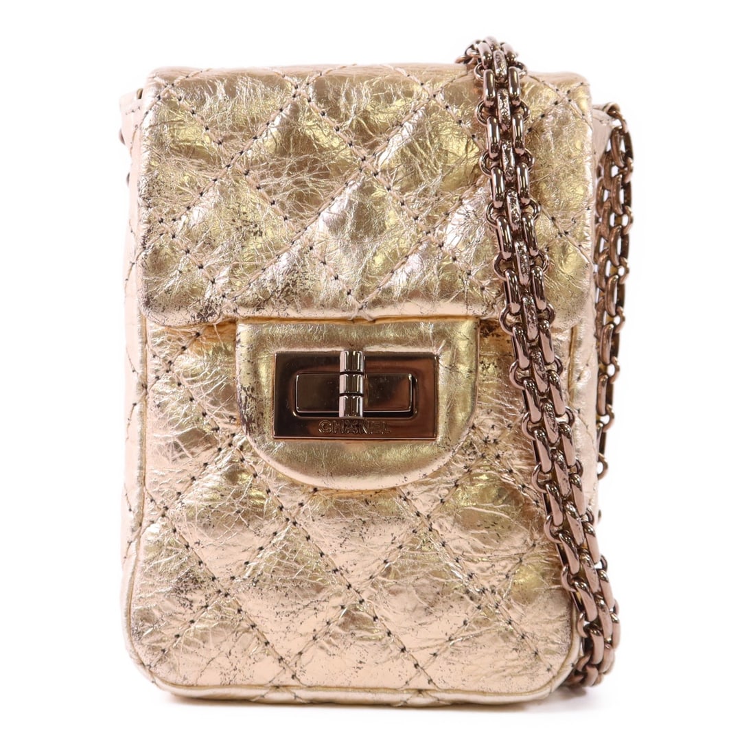 CHANEL 2.55 CC calfskin phone shoulder bag gold chain (1 of 18)