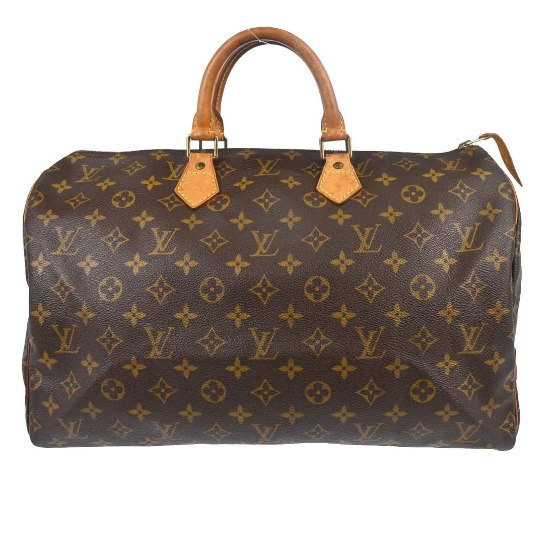Louis Vuitton Speedy 40 Monogram Canvas Duffle Bag M41522: Louis Vuitton Speedy 40 Monogram Canvas Duffle Bag M41522 Vintage Louis Vuitton Speedy 40 handbag in brown Monogram canvas with leather trim and double handles. This duffle-style bag features a zip cl