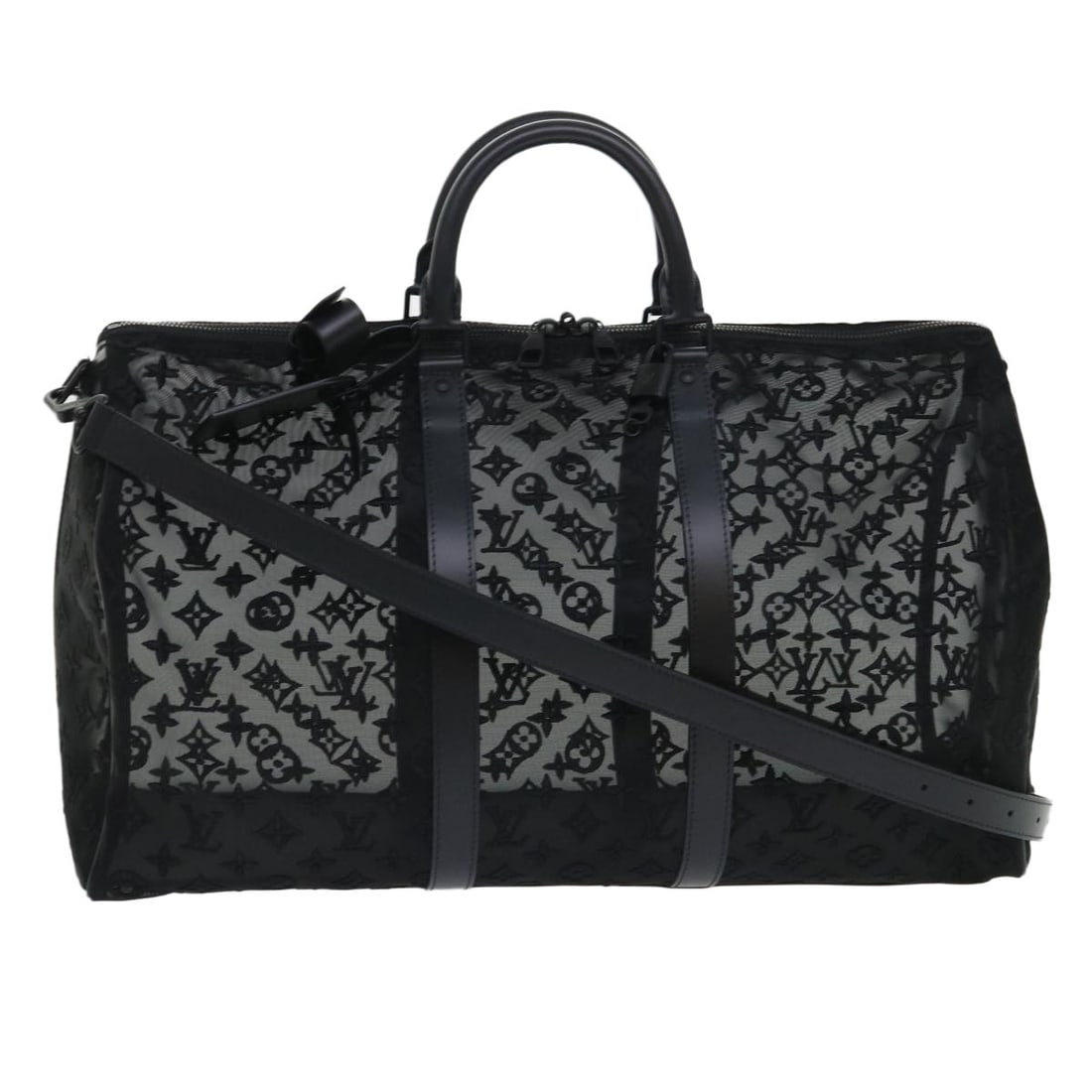 Louis Vuitton M53971 Keepall Bandouliere 50 Monogram Nylon Boston Bag: Louis Vuitton M53971 Keepall Bandouliere 50 Monogram Nylon Boston Bag Louis Vuitton Keepall Bandouliere 50 in Monogram See Through style, a Boston bag made in France from nylon with a black exterior. 