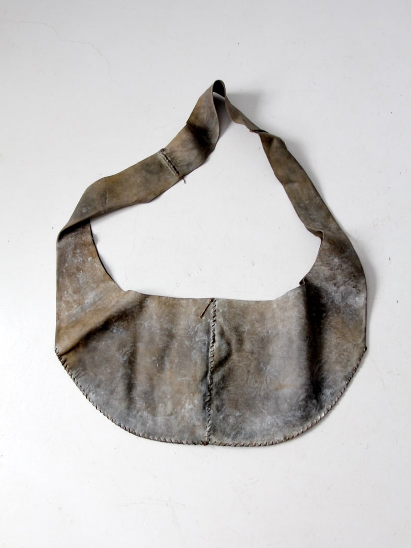 Vintage Leather Hobo Bag Gray-Blue Whip-Stitched Shoulder Strap (1 of 9)