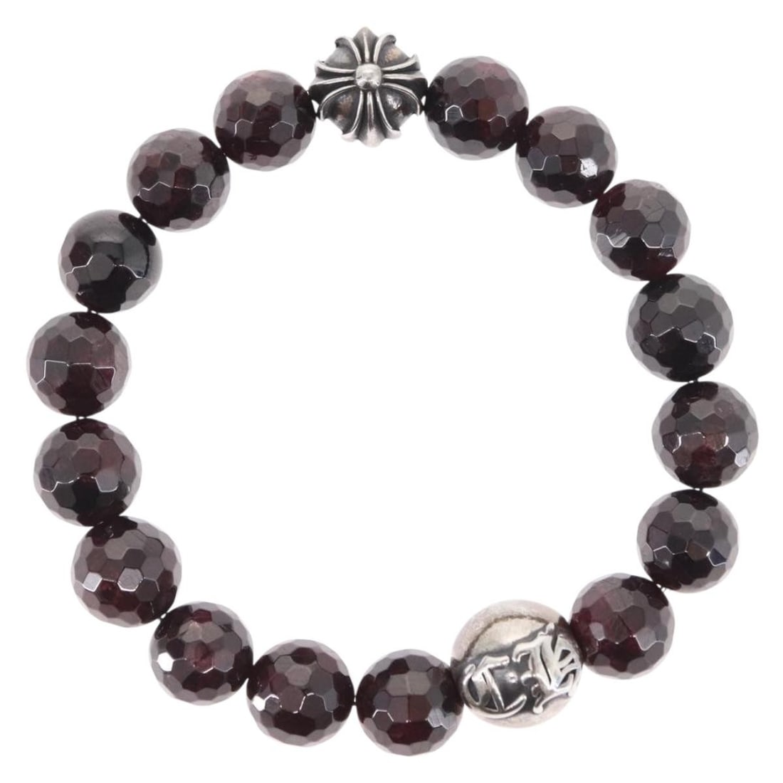 Chrome Hearts CH Plus Cross Ball Bead Bracelet Ag925 Red Garnet: Chrome Hearts CH Plus Cross Ball Bead Bracelet Ag925 Red Garnet Authentic Chrome Hearts CH Plus Cross Ball bead bracelet in red with Ag925 construction. This women's bracelet includes a dust bag and s