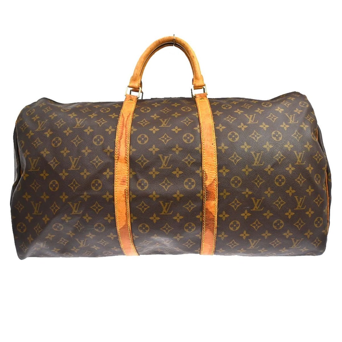 Louis Vuitton Keepall 60 Monogram Canvas Duffle Bag M41422: Louis Vuitton Keepall 60 Monogram Canvas Duffle Bag M41422 Louis Vuitton Keepall 60 travel handbag in Monogram canvas and leather, made in France. This vintage duffle-style bag features a zip closure,