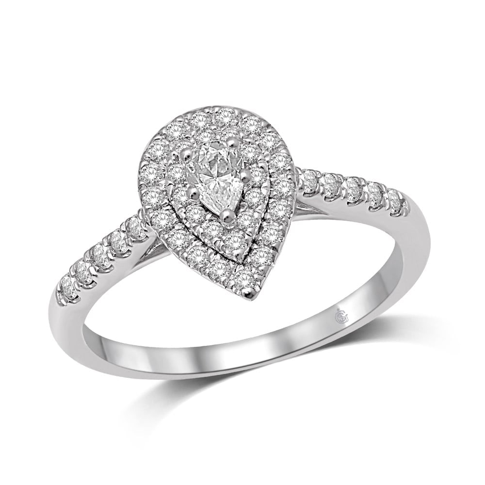 14K White Gold 1/2 Ct.Tw. Diamond Halo Engagement Ring: 14K White Gold 1/2 Ct.Tw. Diamond Halo Engagement Ring Elegant Diamond Straight Shank Double Halo Engagement Ring Fashioned In 14K White Gold And Showcases Sparkling 1/2 Ct.Tw. Diamond. 14k White Gold