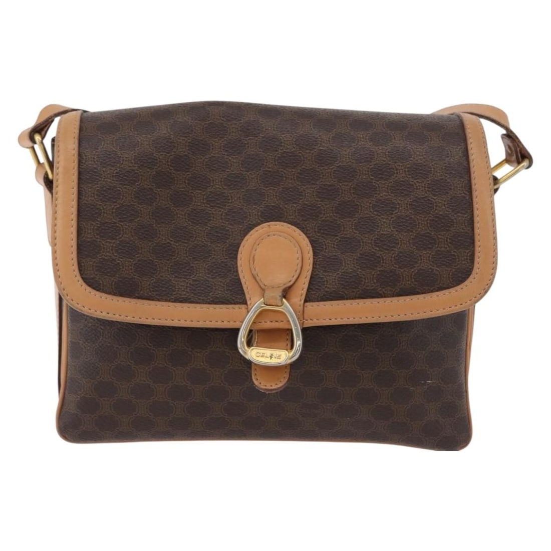 Celine Vintage Macadam Shoulder Bag Brown Canvas Leather: Celine Vintage Macadam Shoulder Bag Brown Canvas Leather This Celine Vintage Macadam Shoulder Bag is crafted from brown canvas with leather trim and features the iconic Macadam pattern. Designed for w