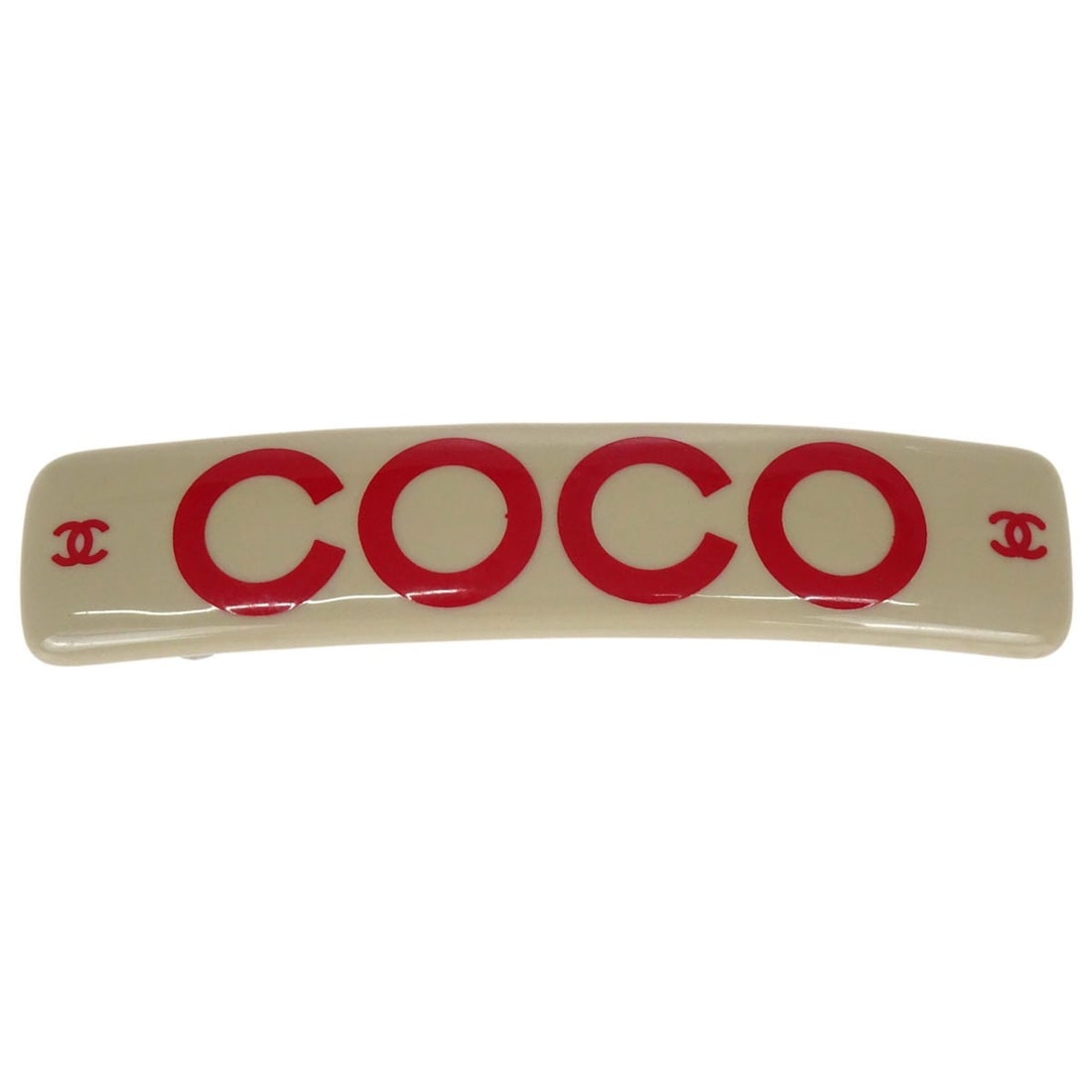 CHANEL COCO Beige Acrylic Barrette Hair Clip 01P: CHANEL COCO Beige Acrylic Barrette Hair Clip 01P Chanel COCO barrette hair accessory in beige acrylic. Designed for women, this casual hair barrette is made in France and shows scuffs from prior use. 