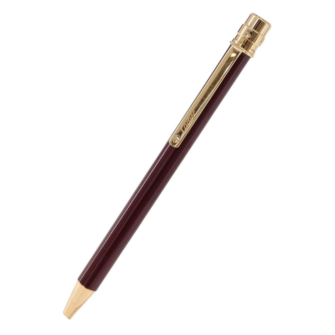 Cartier Santos Ballpoint Pen Bordeaux Gold Tone Metal with Box: Cartier Santos Ballpoint Pen Bordeaux Gold Tone Metal with Box Cartier Santos de Cartier ballpoint pen in bordeaux and gold-tone metal. This writing instrument includes the item box and is noted in ve