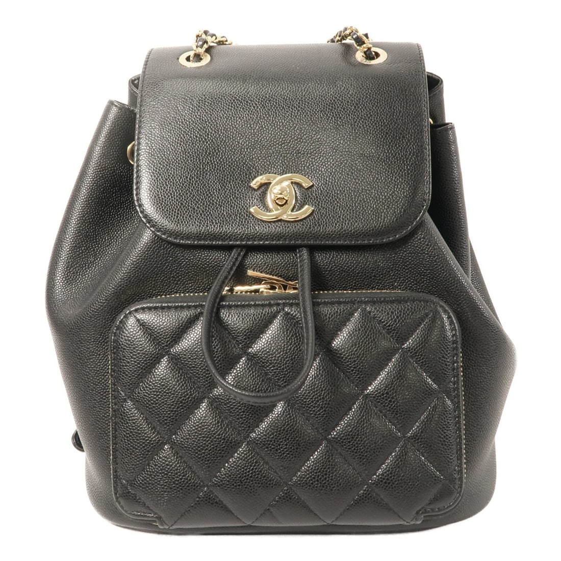 CHANEL Business Affinity A93748 chain backpack black calfskin gold tone CC: CHANEL Business Affinity A93748 chain backpack black calfskin gold tone CC This CHANEL Business Affinity chain backpack is crafted from black calfskin (cowhide) and presented in a rucksack backpack st