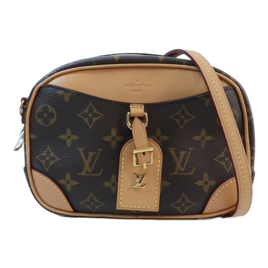 Louis Vuitton M45528 Deauville Mini Monogram Shoulder Bag Brown: Louis Vuitton M45528 Deauville Mini Monogram Shoulder Bag Brown Louis Vuitton Deauville Mini Shoulder Bag, model M45528, in brown Monogram and PVC coated canvas. This women's shoulder bag comes with a