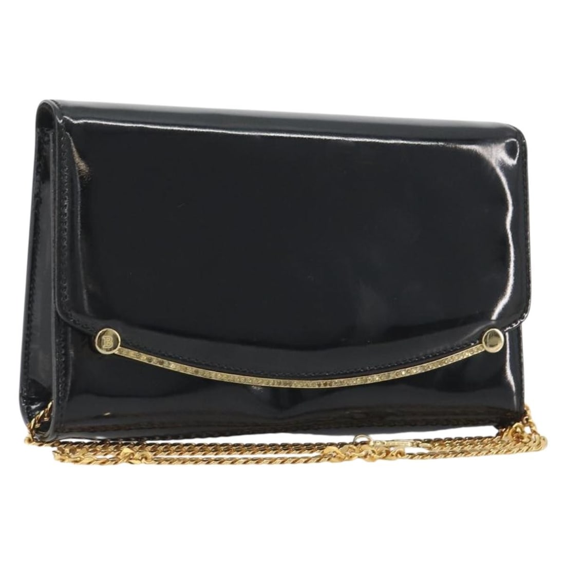 BALLY Patent Leather Shoulder Bag Black Gold Chain Strap: BALLY Patent Leather Shoulder Bag Black Gold Chain Strap BALLY women's shoulder bag in black and gold patent leather, made in Italy. It features a shoulder strap with an approximate 14.2 inch (36 cm) 