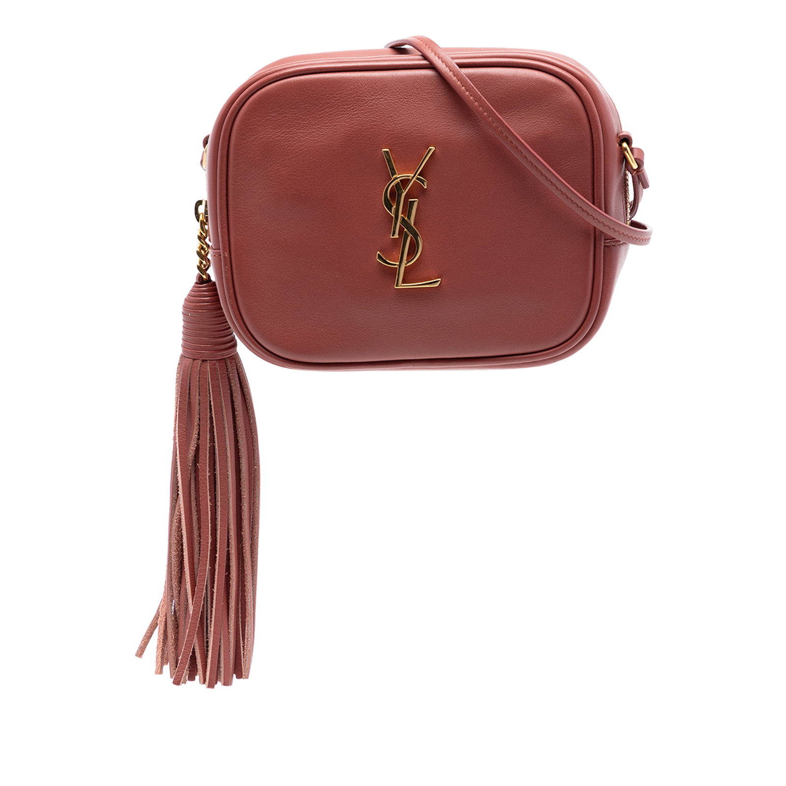 Saint Laurent Blogger Monogram Calfskin Crossbody Bag Red: Saint Laurent Blogger Monogram Calfskin Crossbody Bag Red Saint Laurent Blogger crossbody bag in red calfskin leather with the Monogram design. The bag features a flat shoulder strap, tassel detail, t