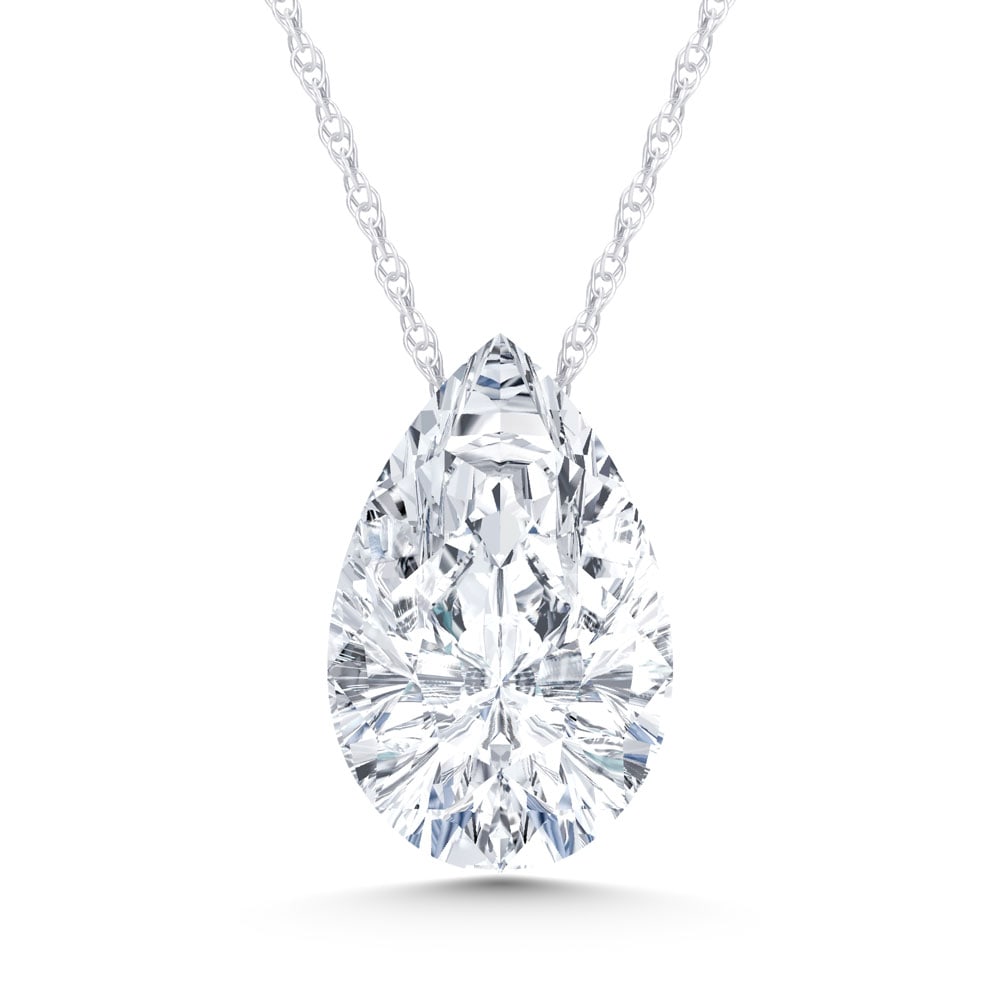 14K White Gold Lab Grown Diamond 1 Ct.Tw. Pear Shape Slider Pendant: 14K White Gold Lab Grown Diamond 1 Ct.Tw. Pear Shape Slider Pendant Polished 14K white gold slider pendant set with pear-shaped lab-grown diamonds totaling 1 carat total weight. 14k White Gold Stone C