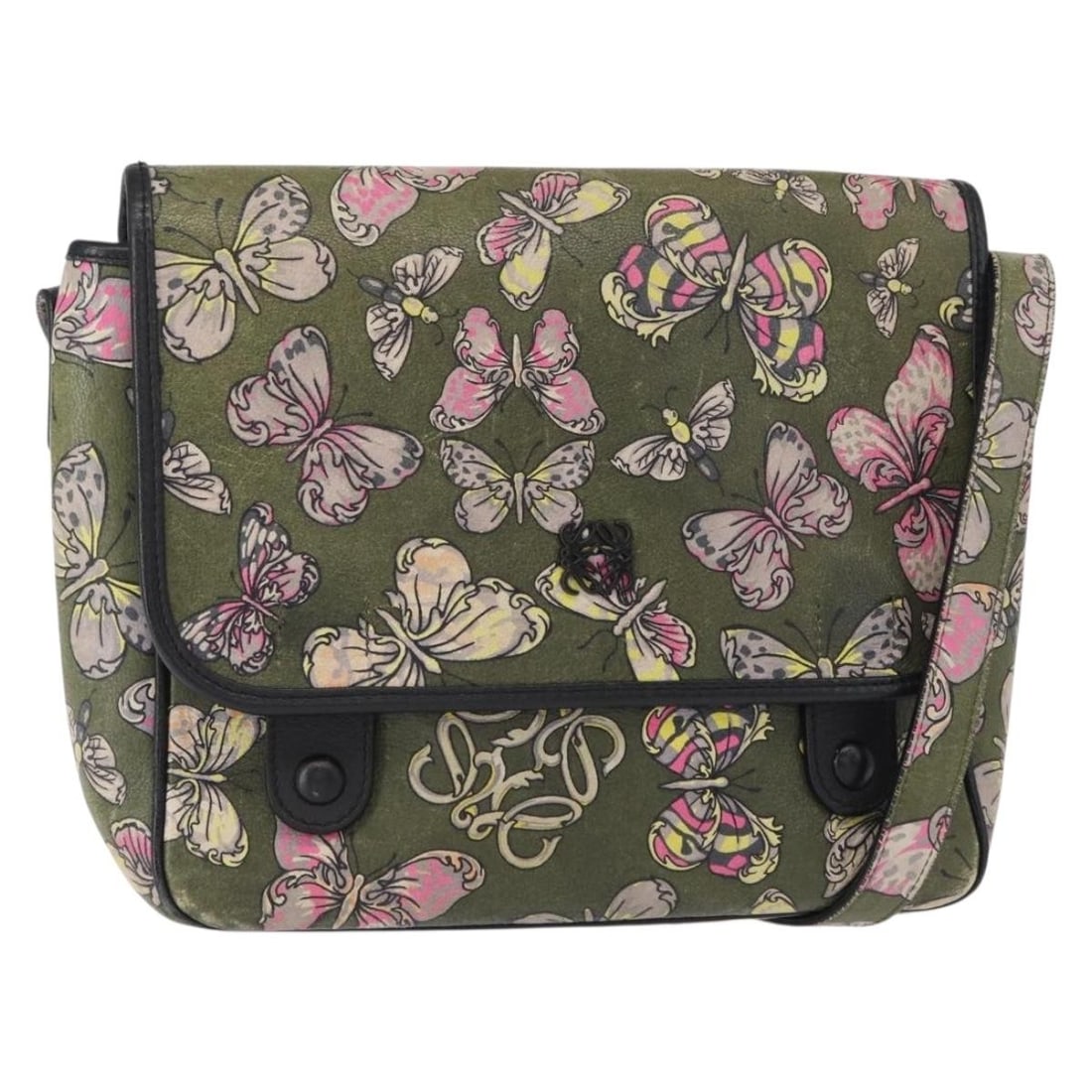 LOEWE Green Leather Shoulder Bag Made in Spain: LOEWE Green Leather Shoulder Bag Made in Spain Authentic LOEWE shoulder bag in green leather with an adjustable shoulder strap. Made in Spain, this women's bag shows reasonable wear and tear consisten