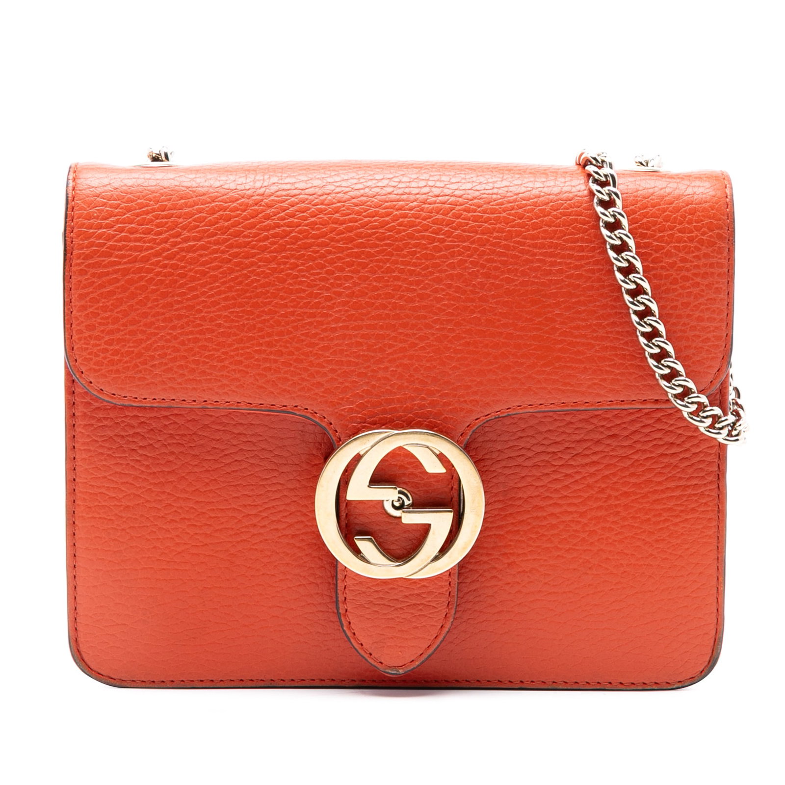 Gucci Small Dollar Orange Calfskin Interlocking G Crossbody Bag: Gucci Small Dollar Orange Calfskin Interlocking G Crossbody Bag Introducing the Gucci Small Dollar Calfskin Interlocking G Crossbody, a stylish accessory crafted from premium leather. This chic crossb