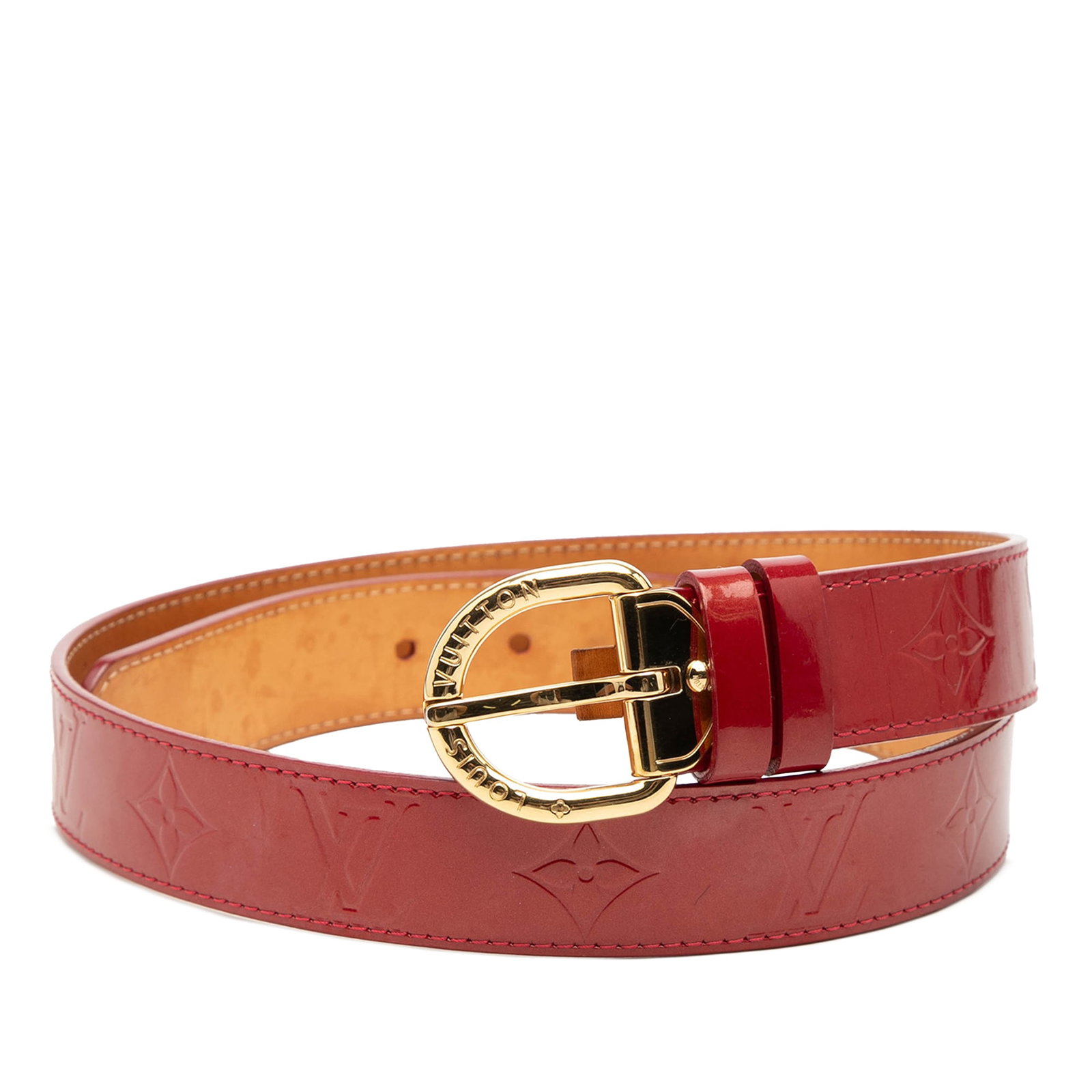 Louis Vuitton Red Vernis Leather Belt with Gold Buckle (1 of 8)