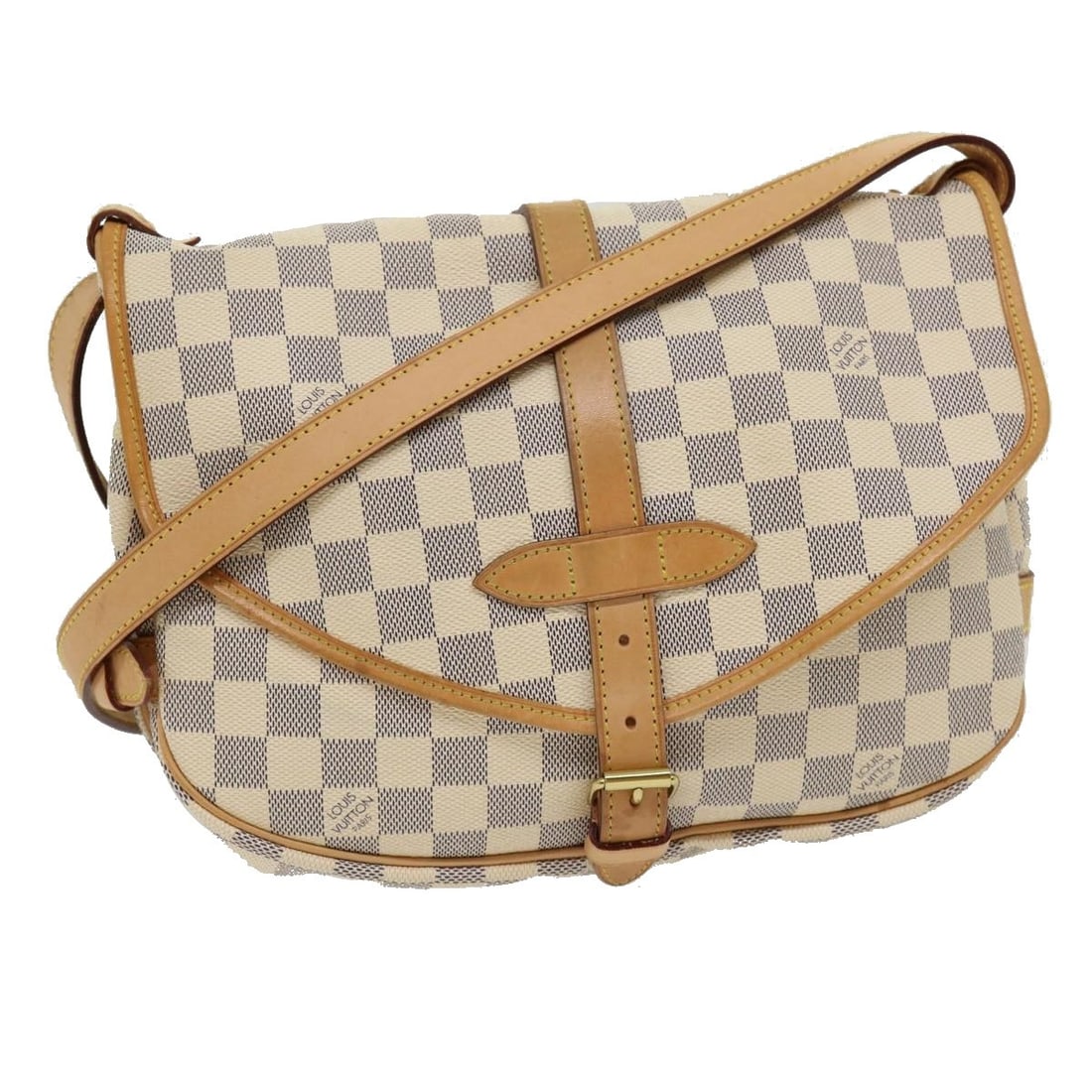 Louis Vuitton N48202 Saumur 30 Shoulder Bag Damier Azur Canvas: Louis Vuitton N48202 Saumur 30 Shoulder Bag Damier Azur Canvas Louis Vuitton Damier Azur Canvas Saumur 30 shoulder bag in Damier Azur color, made in France. It comes with a dust bag and features the A