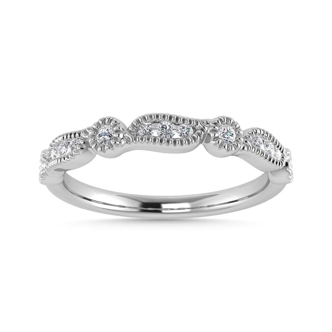 Diamond 1/6 Ct.Tw. Stackable Band in 14K White Gold: Diamond 1/6 Ct.Tw. Stackable Band in 14K White Gold 14k White Gold Stone Color: G-h Stone Clarity: I1 Each ring is presented in standard size 6.5. Complimentary resizing is available between sizes 510