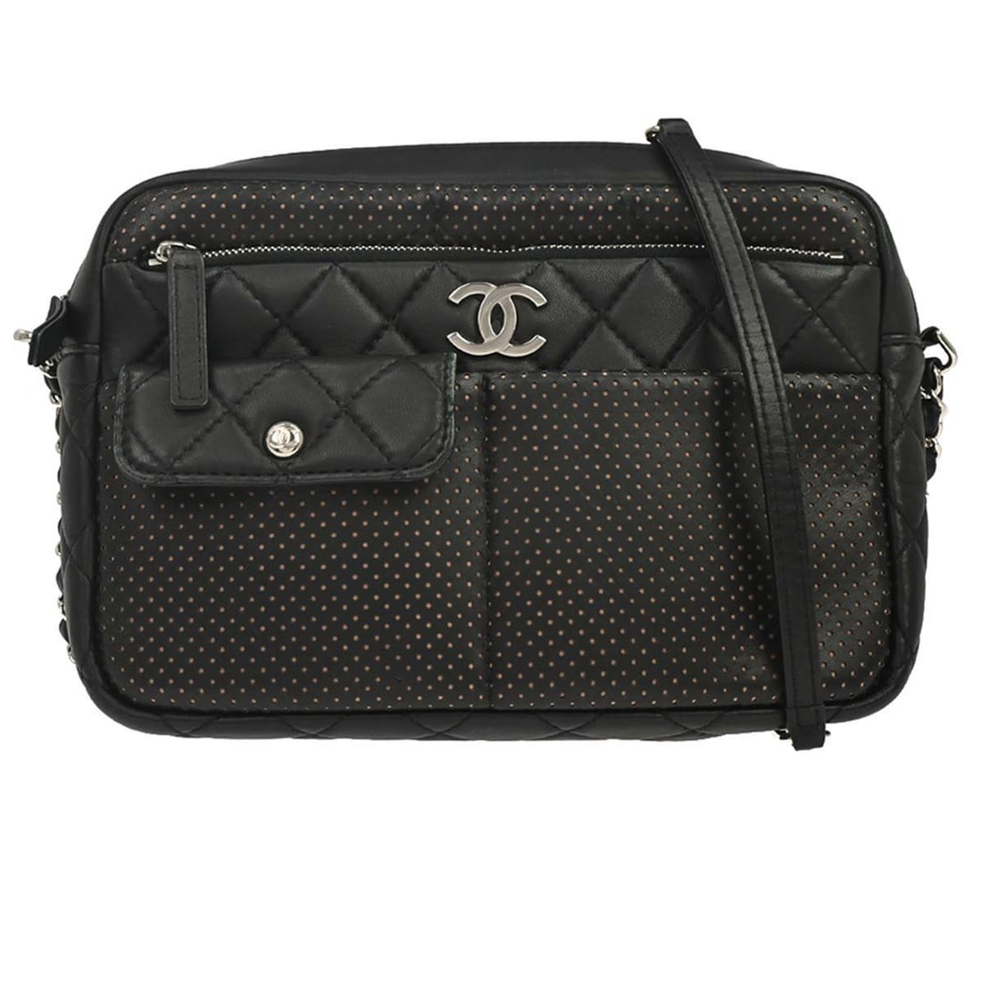 CHANEL Chain Shoulder Camera Bag Black Perforated Lambskin Quilted (1 of 15)