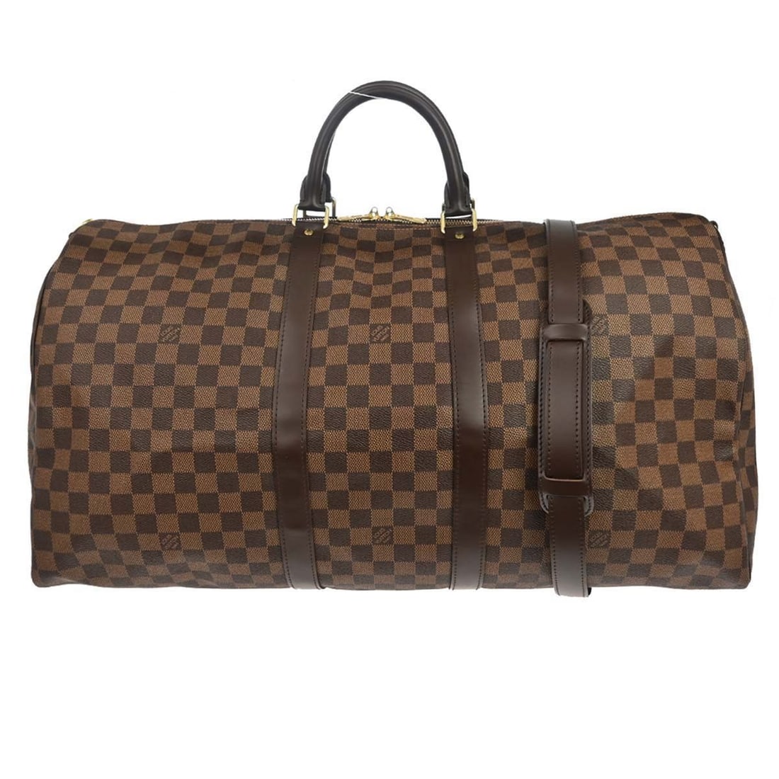 Louis Vuitton Keepall Bandouliere 55 Damier Canvas Duffle N41414: Louis Vuitton Keepall Bandouliere 55 Damier Canvas Duffle N41414 Louis Vuitton Damier Keepall Bandouliere 55 duffle bag in brown Damier canvas and leather, made in France. It features a zipper closure