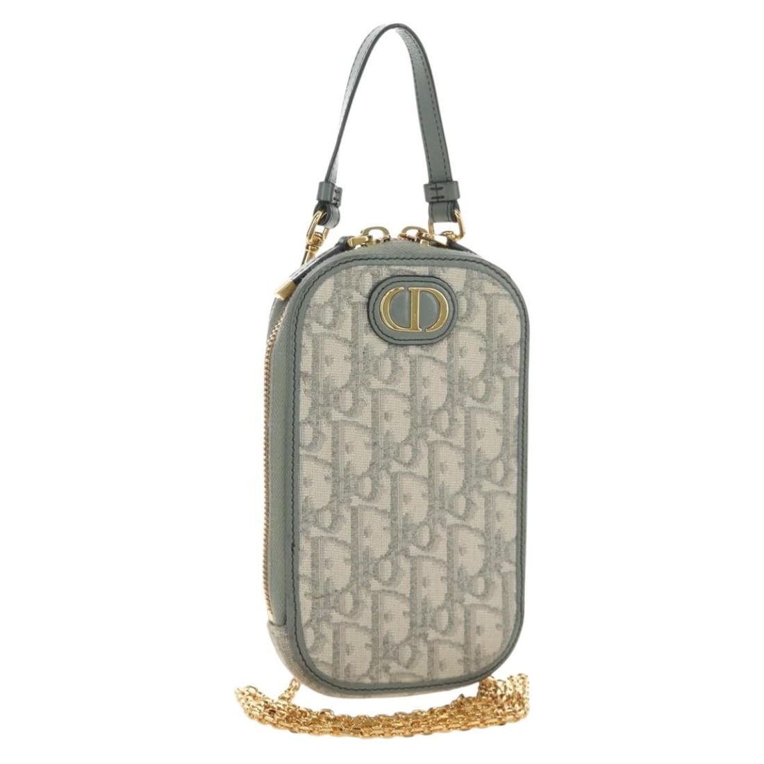 Christian Dior 30 Oblique phone shoulder bag gray Trotter canvas: Christian Dior 30 Oblique phone shoulder bag gray Trotter canvas Authentic Christian Dior Oblique 30 phone case shoulder bag in gray Trotter canvas with chain strap. This women's bag is made in Italy 