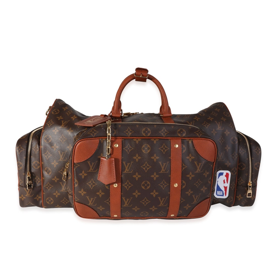 Louis Vuitton LV x NBA Trio Pocket Keepall duffle bag: Louis Vuitton LV x NBA Trio Pocket Keepall duffle bag A pre-owned unisex duffle/luggage bag from the Louis Vuitton x NBA Trio Pocket Keepall line, crafted in coated canvas and leather with a brown ext