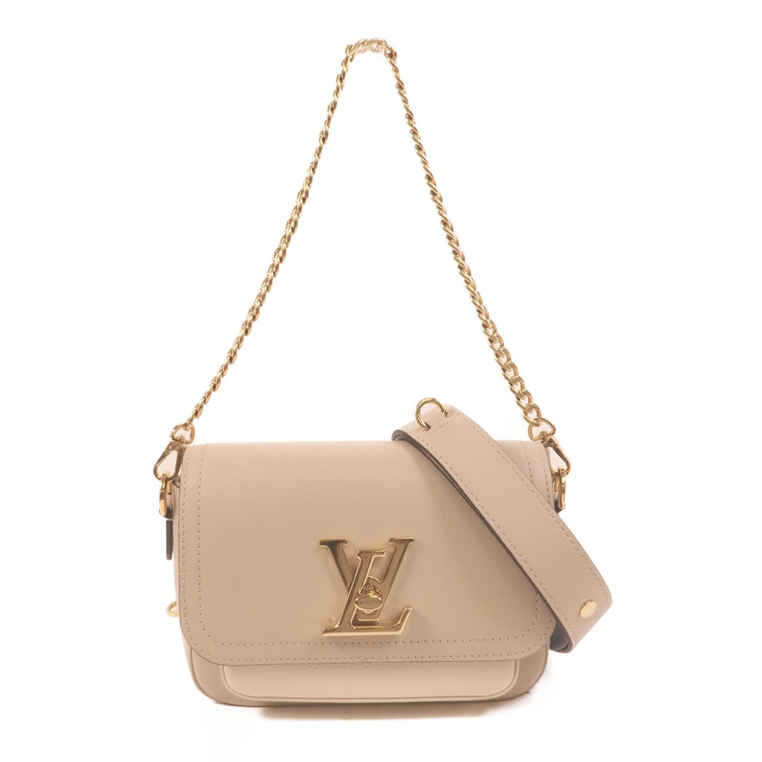 Louis Vuitton Lockme Tender M58554 2 Way Shoulder Bag Calfskin Beige: Louis Vuitton Lockme Tender M58554 2 Way Shoulder Bag Calfskin Beige Louis Vuitton Lockme Tender 2-way shoulder bag in beige ivory calfskin leather. This women's bag features a turn-lock closure, two 