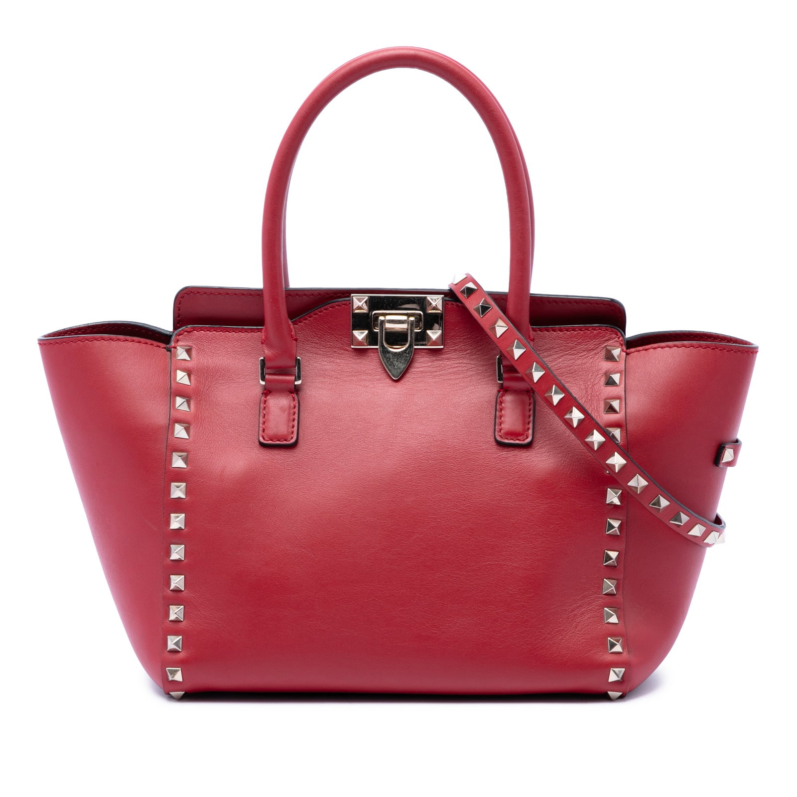Valentino Rockstud Trapeze Small Red Leather Satchel Bag (1 of 6)