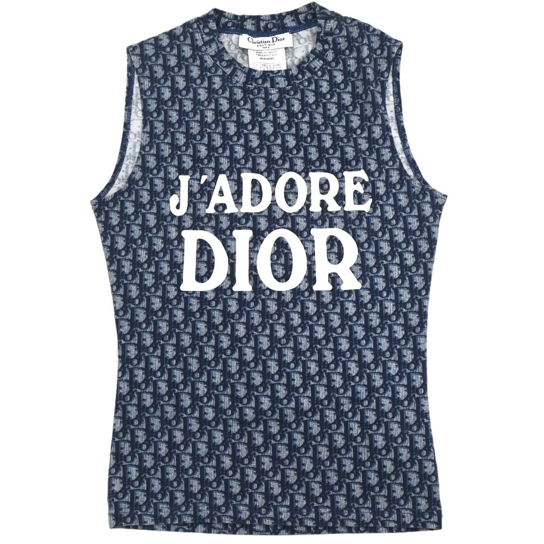 Dior Trotter Navy Sleeveless Top Womens FR 38: Dior Trotter Navy Sleeveless Top Womens FR 38 This Christian Dior Trotter tank top is a women's regular-fit sleeveless top in navy with a round neckline and logo accent. It is described as being in ex
