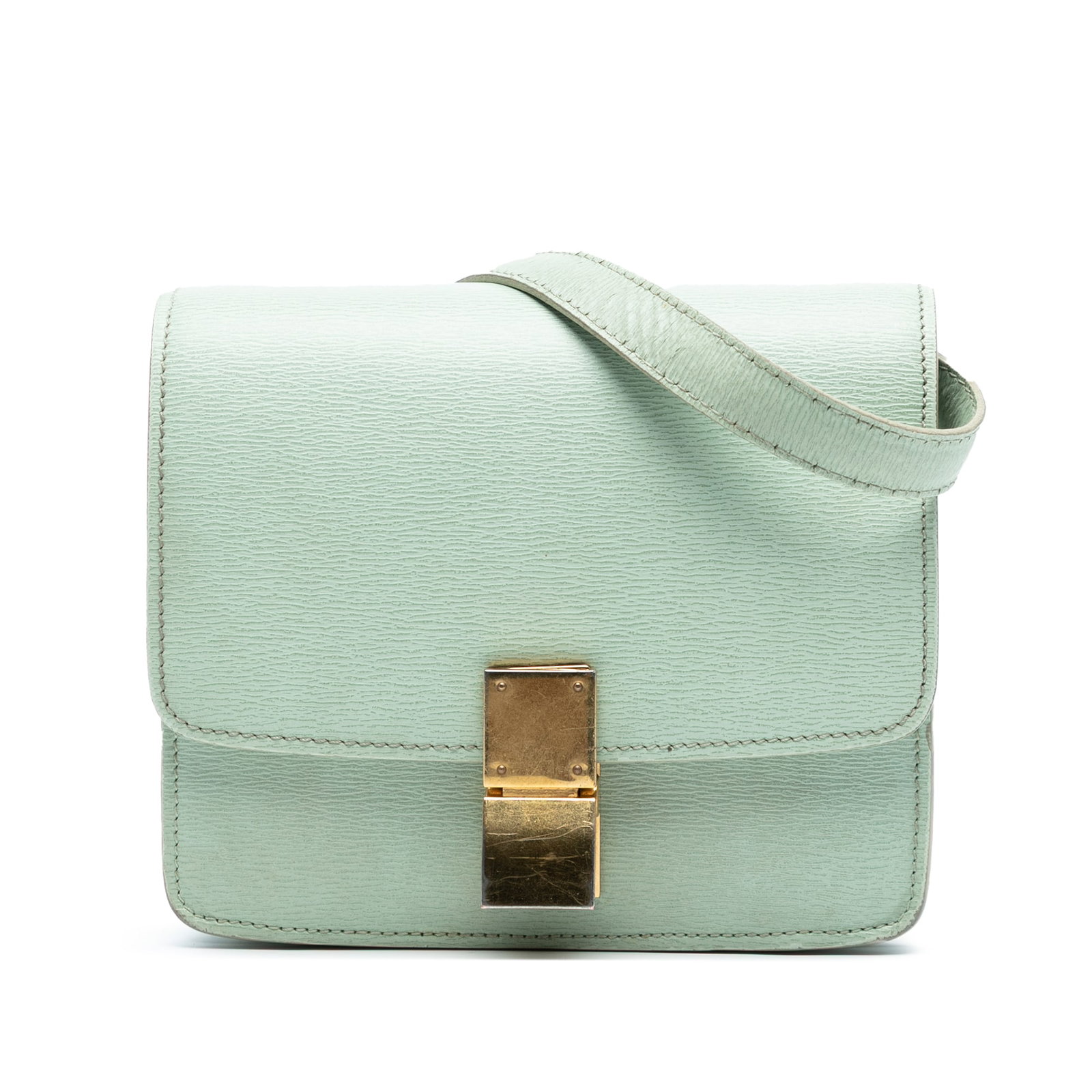 Celine Small Green Calfskin Classic Box Crossbody Bag: Celine Small Green Calfskin Classic Box Crossbody Bag The Celine Small Calfskin Classic Box is an elegant crossbody bag crafted from high-quality leather. It features a flat leather strap, a sophistic