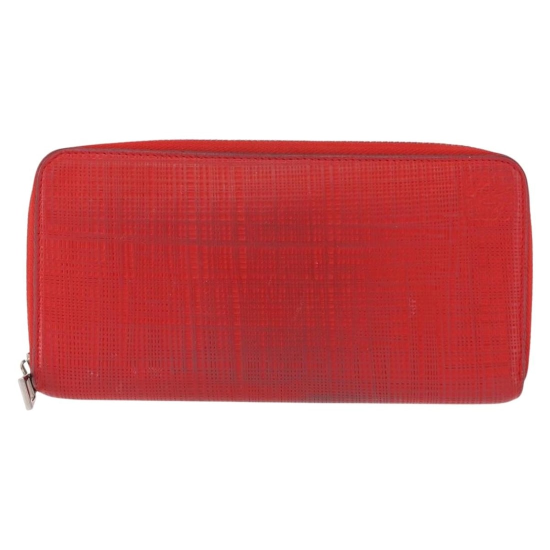 Loewe Anagram red leather wallet for women: Loewe Anagram red leather wallet for women Loewe Anagram Wallet crafted in red leather, designed for women. This pre-owned wallet is in good condition, with visible signs of use including surface rubb