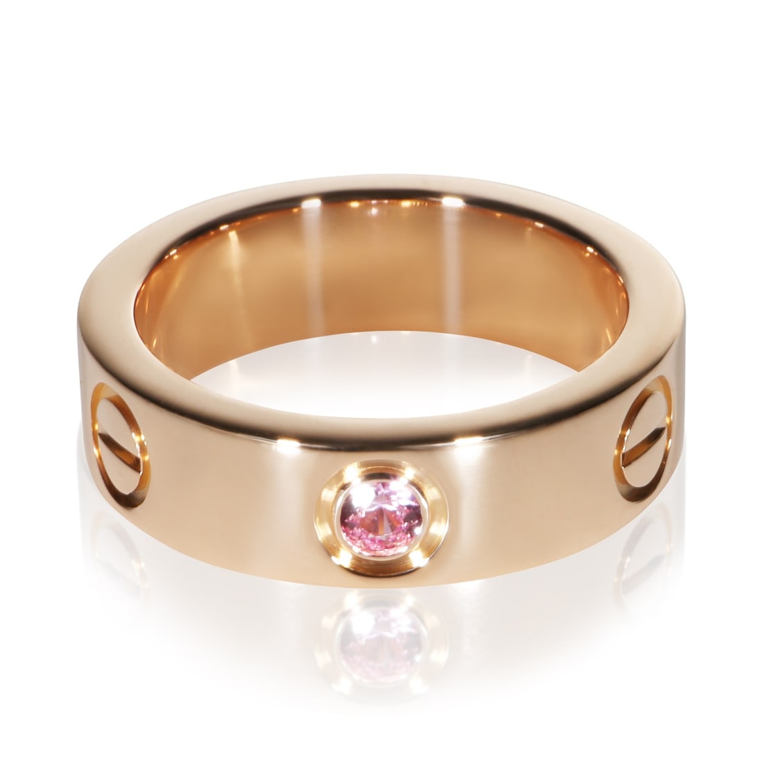 Cartier Love Ring 18k Rose Gold Pink Sapphire Size 5.25: Cartier Love Ring 18k Rose Gold Pink Sapphire Size 5.25 Pre-owned Cartier Love ring crafted in rose gold and set with pink sapphire. This women's ring comes from the Love collection and does not inclu