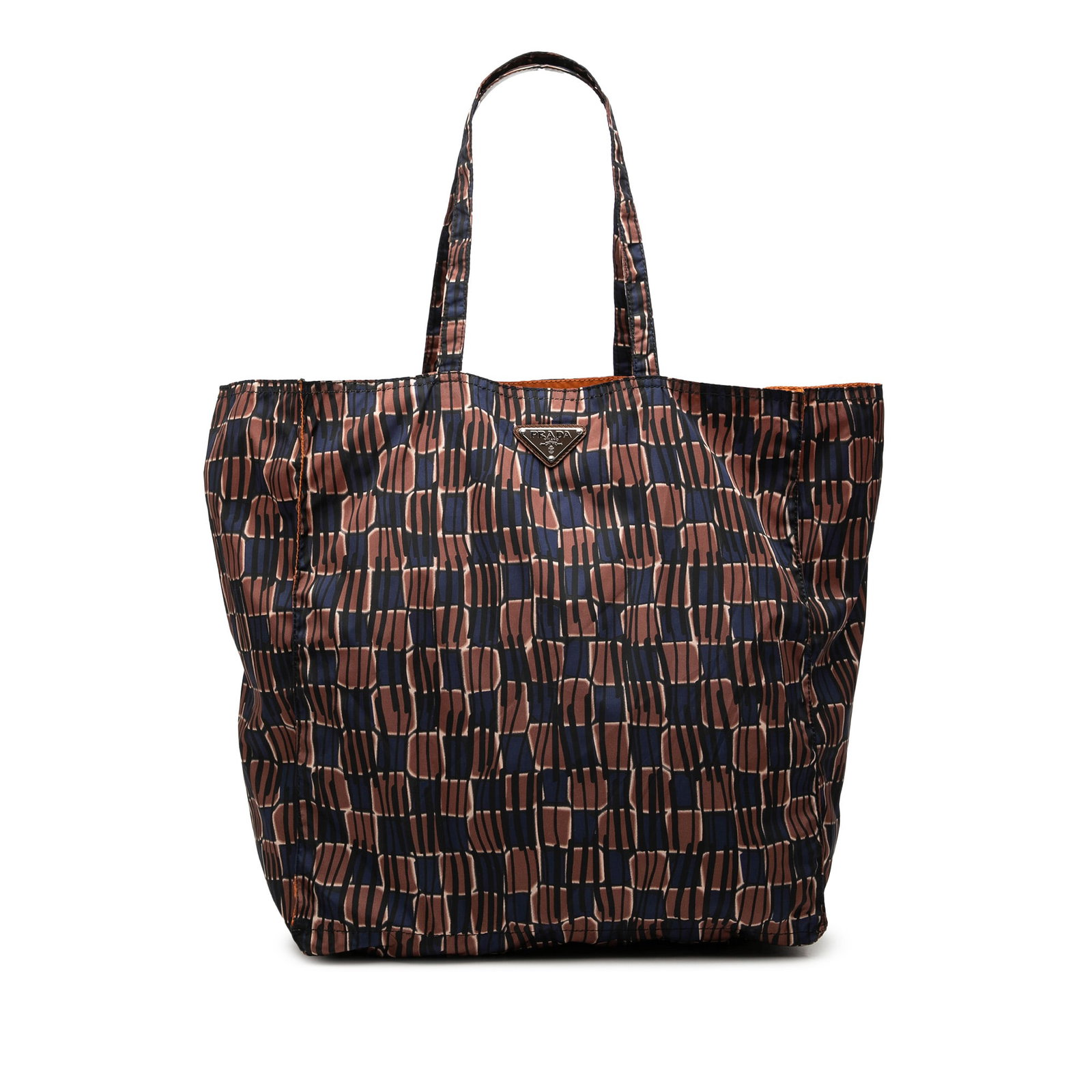 Prada Tessuto Stampato nylon tote bag brown: Prada Tessuto Stampato nylon tote bag brown Prada Tessuto Stampato tote in brown with a printed fabric body, flat handles, an open top, and an interior zip pocket. Made in Italy. Condition AB with wea