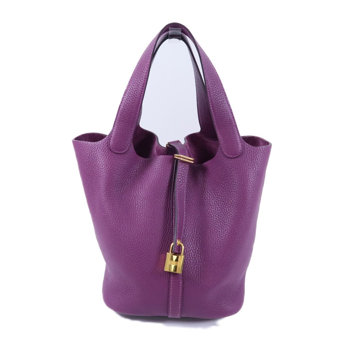 Hermes Picotin MM Clemence Leather Tote Anemone Gold Tone Hardware: Hermes Picotin MM Clemence Leather Tote Anemone Gold Tone Hardware Hermes Picotin MM tote bag in Taurillon Clemence and calfskin (cowhide) with GHW hardware in Anemone. It comes with storage bags, key