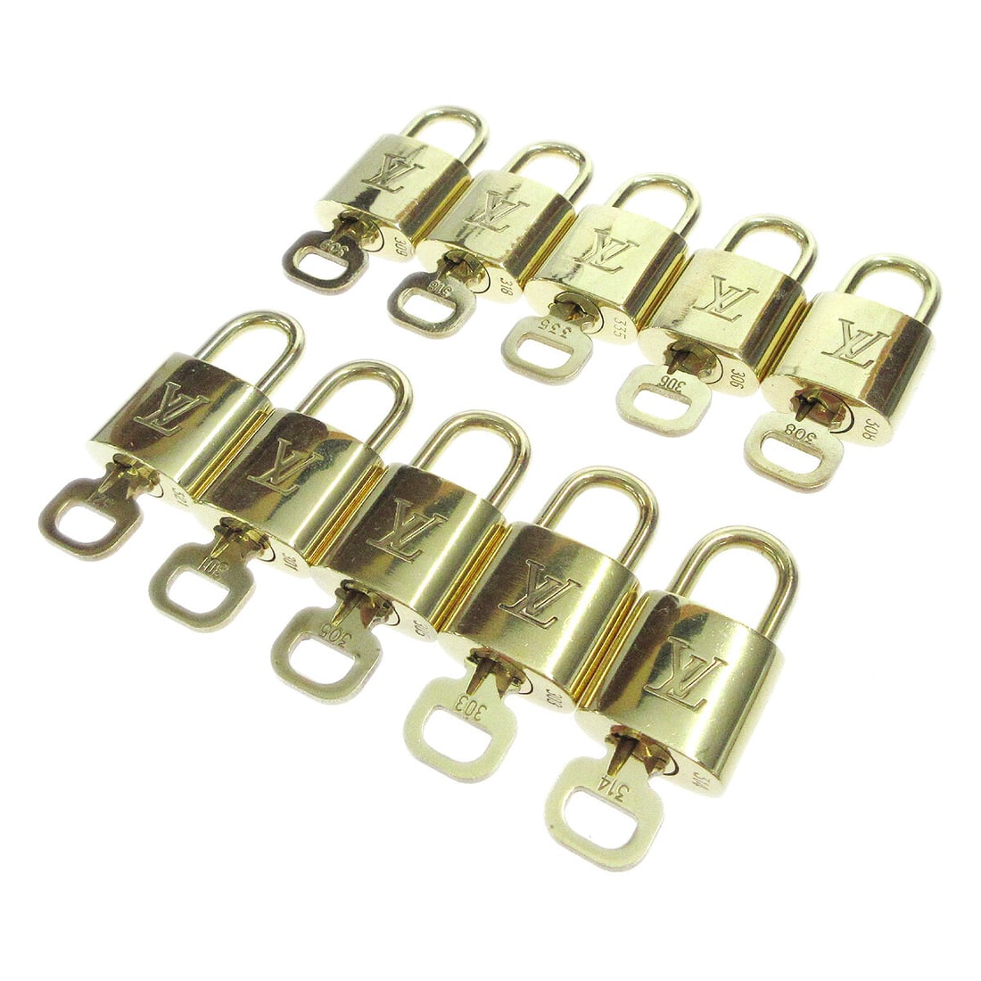 10 Piece Louis Vuitton Gold Tone Padlock and Key Charm Set (1 of 1)