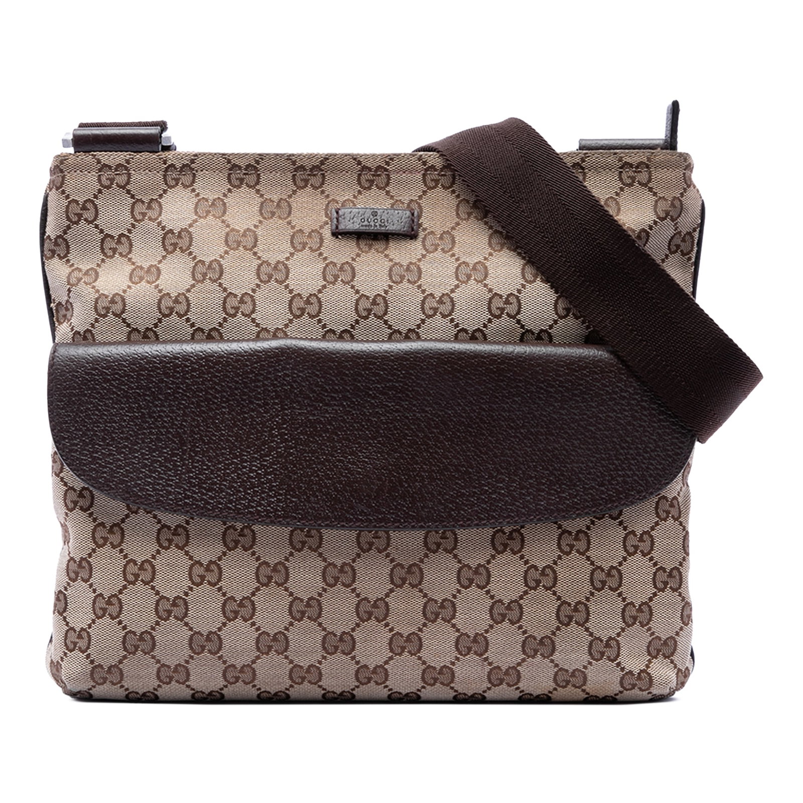 Gucci GG Canvas Beige Crossbody Bag with Leather Trim: Gucci GG Canvas Beige Crossbody Bag with Leather Trim Gucci GG Canvas Crossbody bag with leather trim and an adjustable flat strap. The bag features a top zip closure, an exterior flap pocket with sna