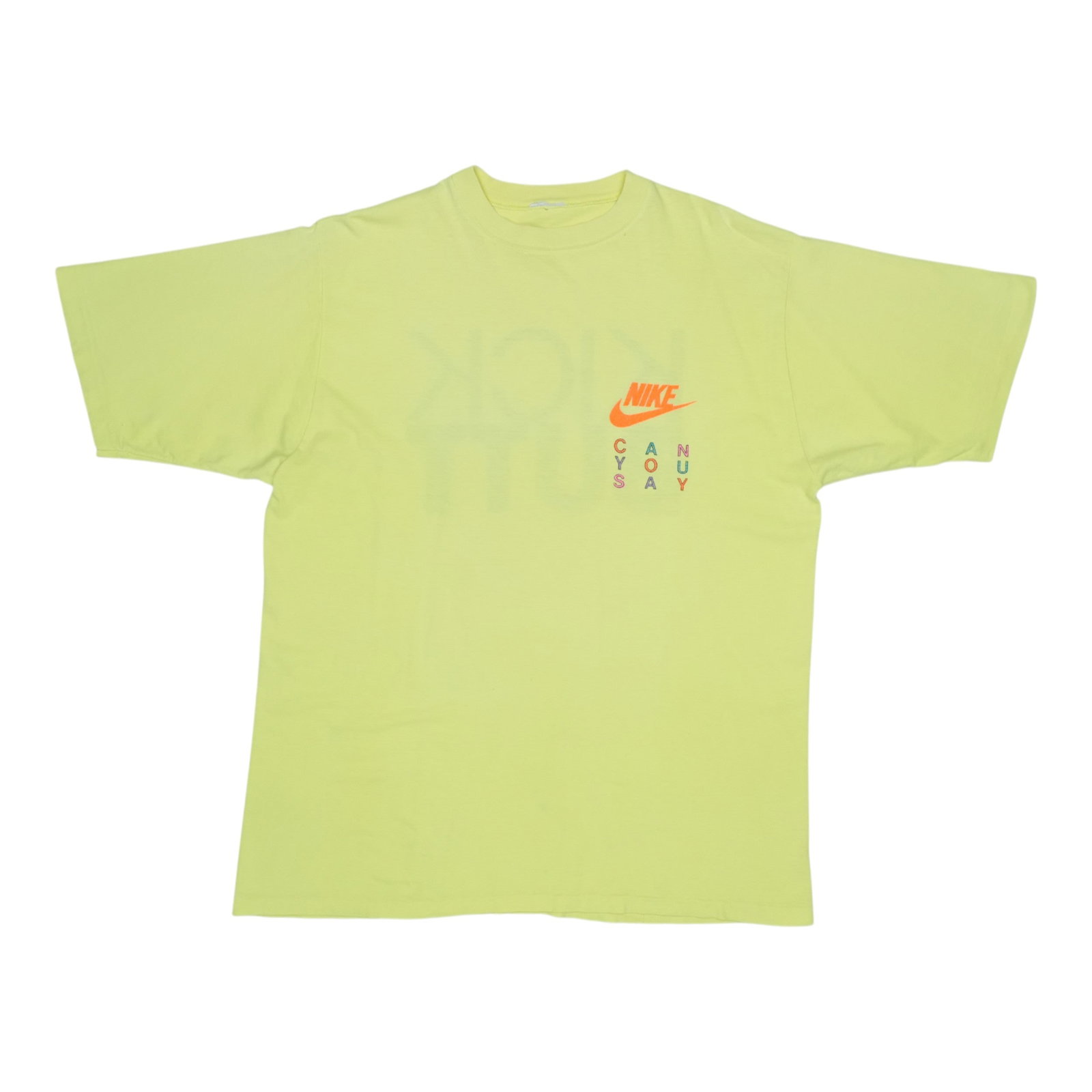 Vintage Nike Kick Butt Yellow Cotton T Shirt 1990s (1 of 5)