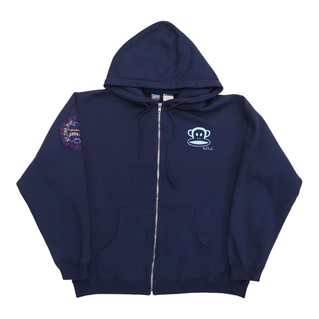 Blue Red Hot Chili Peppers 2002 Tour Crew Hoodie Zip Up: Blue Red Hot Chili Peppers 2002 Tour Crew Hoodie Zip Up Authentic 2002 Red Hot Chili Peppers tour crew zip-up hoodie in blue. This original vintage hoodie is not a modern reproduction and has no back 