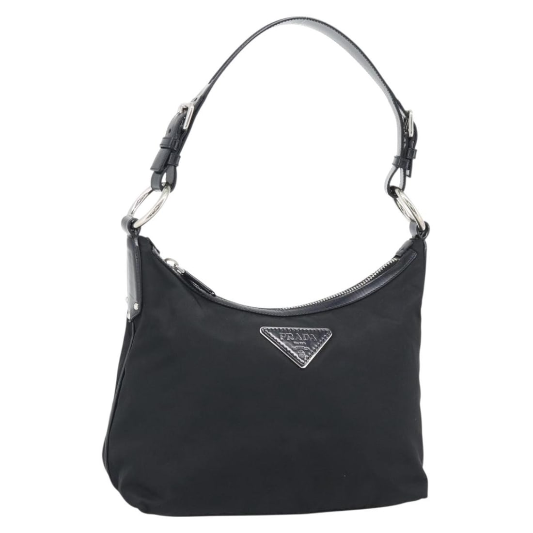 PRADA Black Nylon Shoulder Bag Silver Tone Hardware: PRADA Black Nylon Shoulder Bag Silver Tone Hardware Authentic Prada shoulder bag crafted in black nylon with silver-tone accents. Made in Italy, this women's shoulder bag has a clean, classic profile 