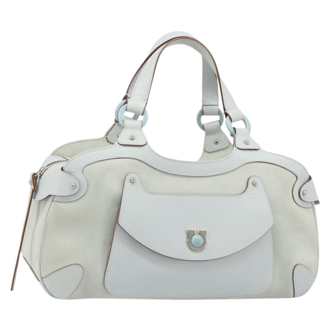 Salvatore Ferragamo suede handbag light blue silver made in Italy: Salvatore Ferragamo suede handbag light blue silver made in Italy Salvatore Ferragamo women's suede handbag in light blue and silver. Made in Italy, this handbag is offered without the original item b