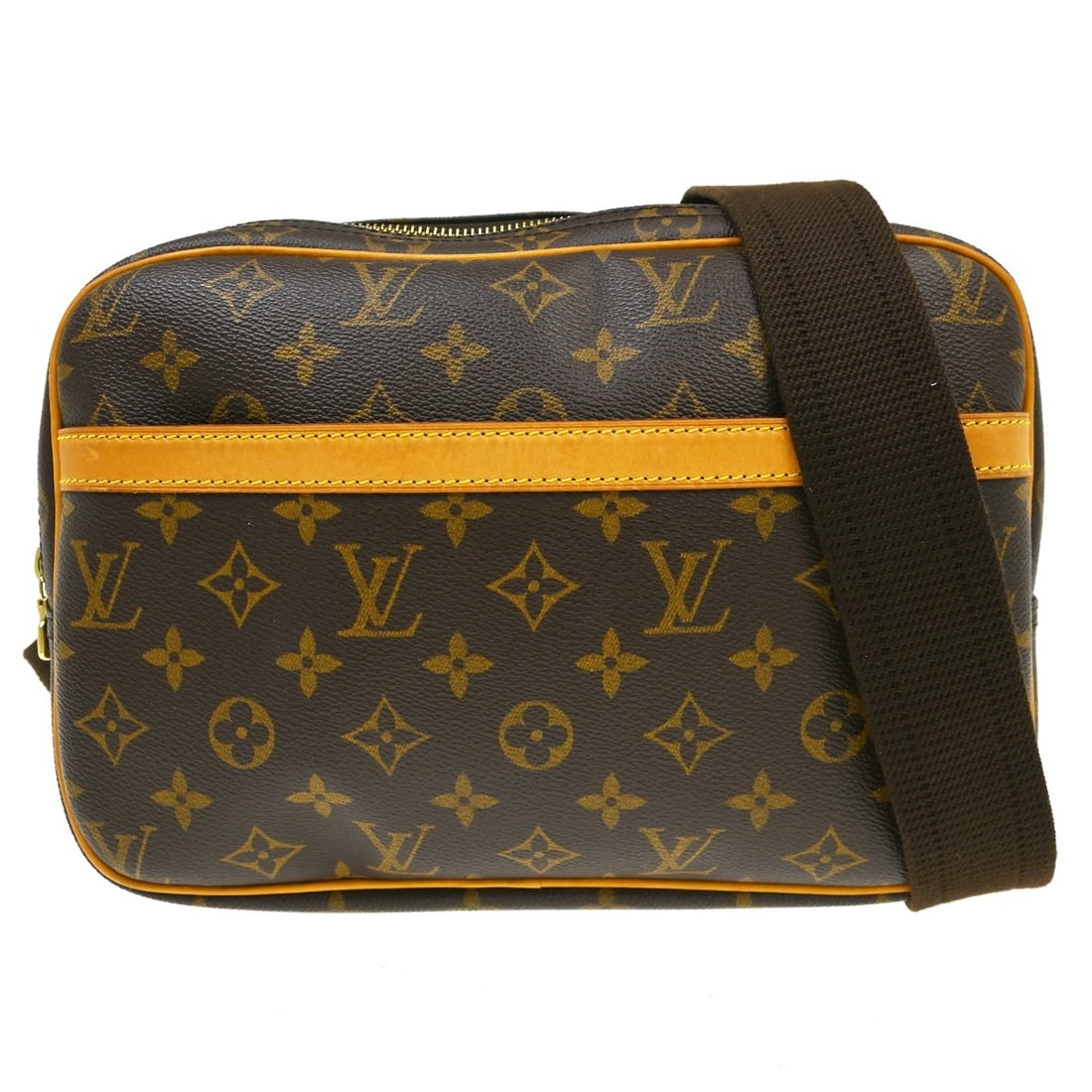 Louis Vuitton Reporter PM Monogram Crossbody Shoulder Bag M45254: Louis Vuitton Reporter PM Monogram Crossbody Shoulder Bag M45254 Vintage Louis Vuitton Reporter PM messenger shoulder bag in brown Monogram canvas with leather trim. This small bag features a zip clos